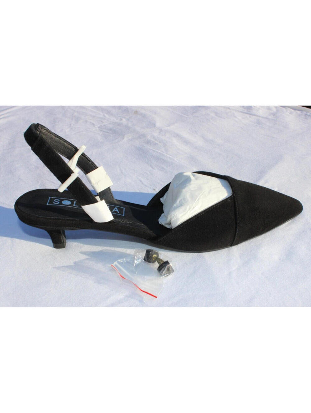 NEW SOL SANA KATE 1-3/4" WRAPPED KITTEN HEEL SLINGBACK BLACK SUEDE SANDALS EU38